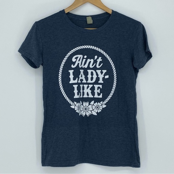 Ain't Lady Like navy blue & white SS Tee - Picture 8 of 10